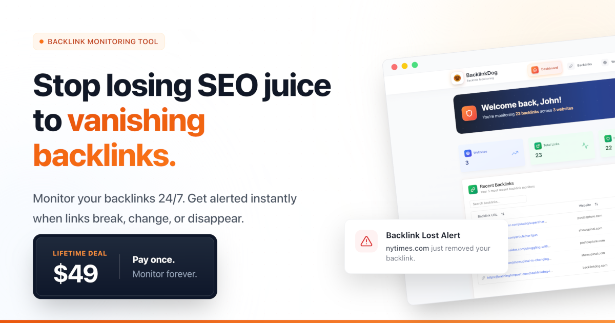 BacklinkDog - Backlink Monitoring Tool | Never Lose a Link Again